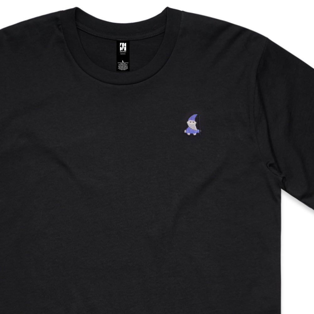 AS Color Classic tee in black featuring an original minimalist embroidered wizard character